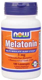 NOW Foods   Melatonin Chewable Peppermint Flavor 3 mg.   180 Lozenges