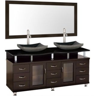 Accara 72 Double Bathroom Vanity with Mirror   Espresso w/ Black Granite Counte