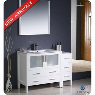 Fresca Torino 48 White Modern Bathroom Vanity with Side Cabinet & Integrated Si