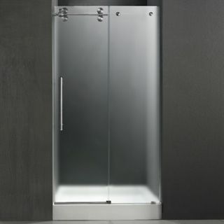 VIGO 48 inch Frameless Shower Door 3/8 Frosted/Stainless Steel Hardware Left wi