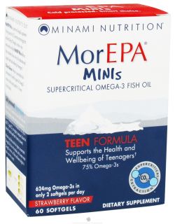 Minami Nutrition   MorEPA Minis Teen Formula Strawberry   60 Softgels Formerly MorEPA Mini Junior