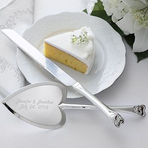 Personalized Wedding Cake Knife & Server Set   Heart Design