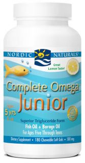 Nordic Naturals   Complete Omega Junior Lemon 500 mg.   180 Chewable Softgels (formerly Omega 3.6.9 Junior)