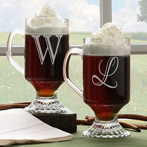 Personalized Glass Mug Set   Initial Monogram