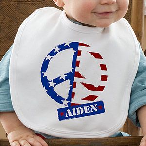 Personalized Baby Bibs   American Flag Peace Symbol