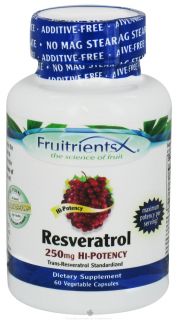 FruitrientsX   Resveratrol Trans Resveratrol Standardized Hi Potency 250 mg.   60 Vegetarian Capsules
