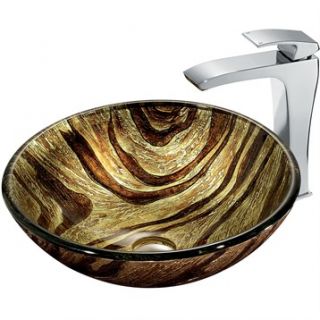 VIGO Zebra Glass Vessel Sink and Faucet Set in Chrome