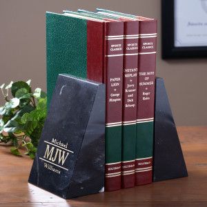 Engraved Marble Bookends   Executive Monogram Style