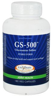 Enzymatic Therapy   GS 500 Glucosamine Sulfate Stable Form   180 Vegetarian Capsules