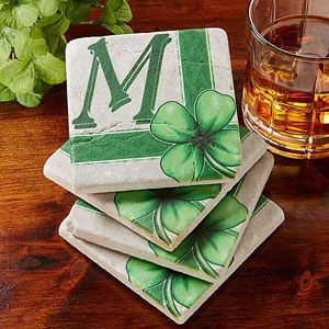 Personalized Stone Coaster Set   Lucky Clover
