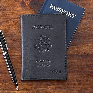 Personalized Passport Covers   Black Leather