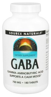 Source Naturals   GABA Gamma Aminobutyric Acid 750 mg.   180 Tablets