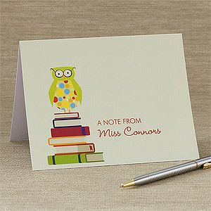 Personalized Teacher Note Cards   Wise Owl