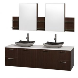 Amare 72 Wall Mounted Double Bathroom Vanity Set with Vessel Sinks by Wyndham C