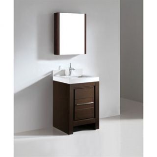 Madeli Vicenza 24 Bathroom Vanity with Quartzstone Top   Walnut