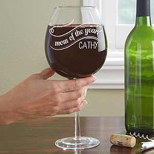 Personalized Wine Glass   Whole Bottle   Mom Of The Year