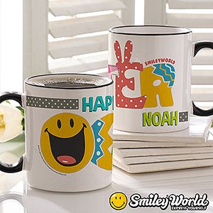 Personalized Smiley Face Easter Coffee Mugs   Black Handle