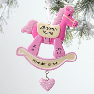 Personalized First Christmas Ornaments for Girls   Rocking Horse