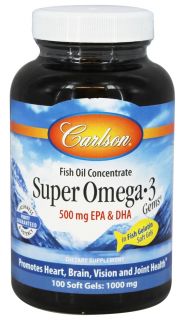 Carlson Labs   Super Omega 3 Gems in Fish Gelatin 500 mg.   100 Softgels
