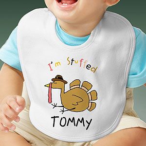 Custom Thanksgiving Infant Bib   Im Stuffed Turkey Design