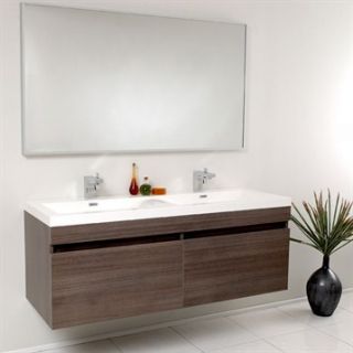 Fresca Largo Gray Oak Modern Bathroom Vanity with Wavy Double Sinks