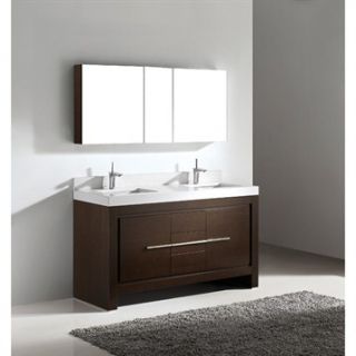 Madeli Vicenza 60 Double Bathroom Vanity with Quartzstone Top   Walnut