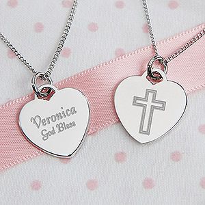 Personalized Silver Heart Cross Necklace   Love & Faith