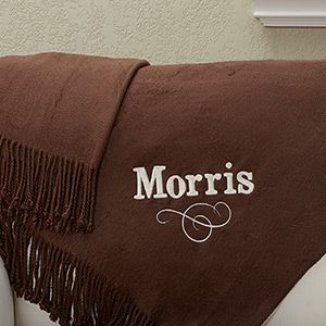 Personalized Throw Blankets   Embroidered Name   Brown