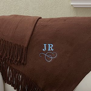 Personalized Throw Blankets   Luxury Embroidered Monogram   Brown