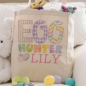 Personalized Kids Easter Tote Bag   Easter Egg Hunter