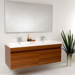 Fresca Largo Teak Modern Bathroom Vanity with Wavy Double Sinks