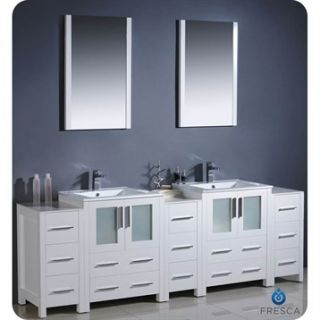 Fresca Torino 84 White Modern Double Sink Bathroom Vanity with 3 Side Cabinets