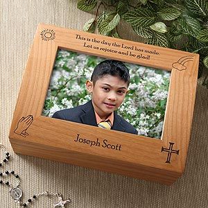 Personalized Boys First Communion Wooden Photo Box   The Day the Lord has Made