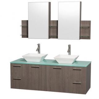 Amare 60 Wall Mounted Double Bathroom Vanity Set with Vessel Sinks by Wyndham C