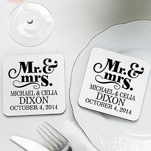 Personalized Wedding Favor Coasters   Happy Couple