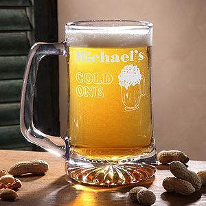 Personalized Glass Beer Mugs   Cold One Design