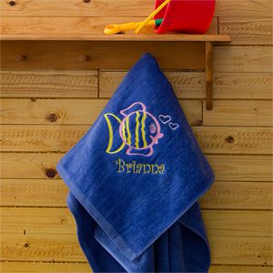 Kids Personalized Blue Beach Towel   Go Fish