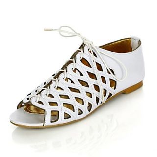Leather Womens Flat Heel Open Toe Sandals with Hollow out Shoes