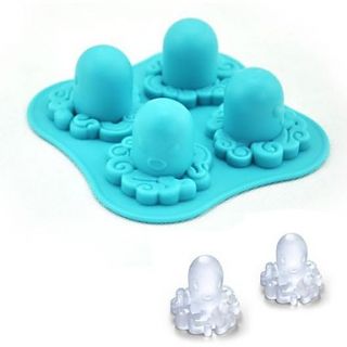 4 Holes Octopus Shape Icy Cube Tray, Silicone Material, Random Color