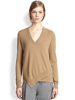 Michael Kors Cashmere Asymmetrical Hem Sweater   Fawn