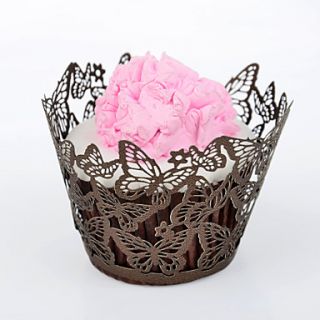 12pcs Silicone Brown Butterfly Cupcake Wrapper, Laser Cut, Party/Wedding/Birthday Favor Decoration