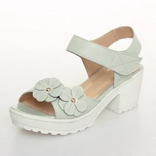 Leather Womens Chunky Heel Open Toe Sandals With Flower Shoes (More Colors)