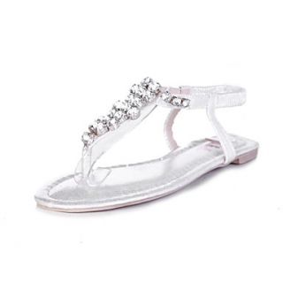 Leatherette Womens Flat Heel Flip Flops Sandals With Rhinestone Shoes (More Colors)