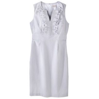 Merona Womens Seersucker Ruffle Neck Dress   Grey/White   6