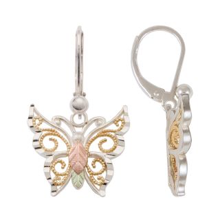 Sterling Silver & Black Hills Gold Butterfly Earrings, Womens