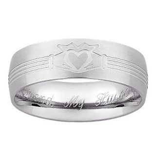 Personalized Sterling Silver Mens Engraved Claddagh Wedding Band  9