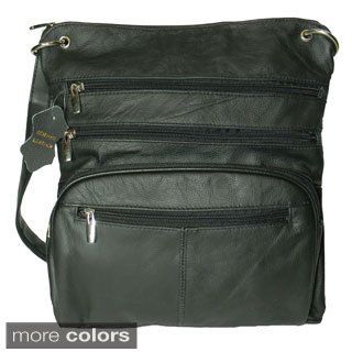 Hollywood Tag Leather Ipad Messenger Bag With Zip top Closure