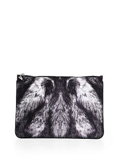 Alexander McQueen Printed Leather Skull Pull Pouch   Grey Black