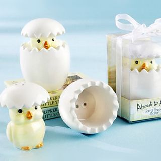 About to Hatch Baby Chick Salt Pepper Shaker in Gift Box with Organza Bow