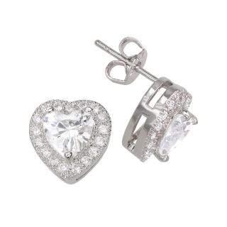 Bridge Jewelry Pure Silver Plated Cubic Zirconia Heart Earrings